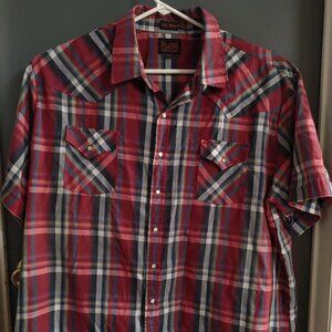 Plains Western Wear Men's 3XLT Short Sleeve Button Up Pearl Snap Tall Man Plaid
